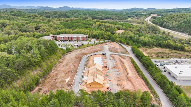 drone / aerial view featuring a mountain view