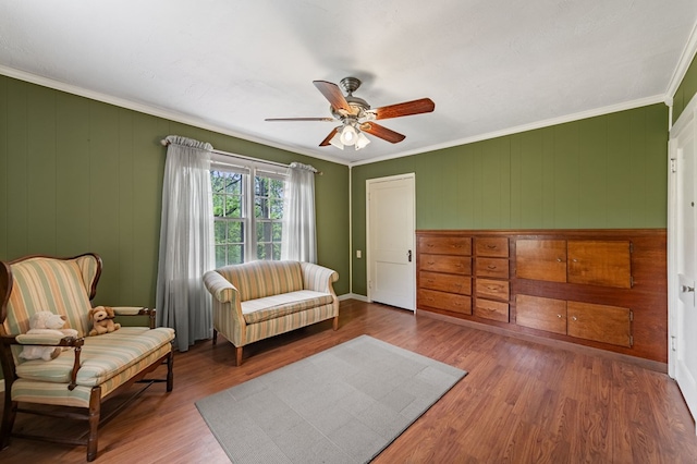 16 Hollow Springs Rd, Blue Ridge, GA 30513 - living area featuring ceiling fan, ornamental molding, and wood finished floors