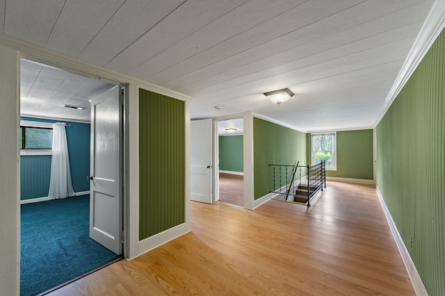 16 Hollow Springs Rd, Blue Ridge, GA 30513 - corridor with an upstairs landing, crown molding, healthy amount of natural light, wood finished floors, and baseboards