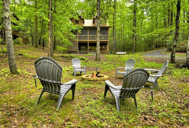 850 Mountain Lake Cir, Blue Ridge, GA 30513 - view of yard with a fire pit, a sunroom, and a deck
