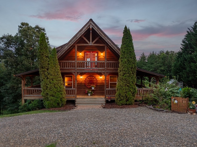 cabin featuring a porch