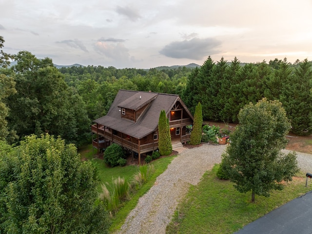 view of aerial view at dusk