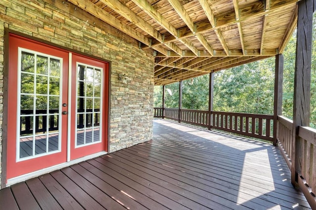 wooden terrace with french doors