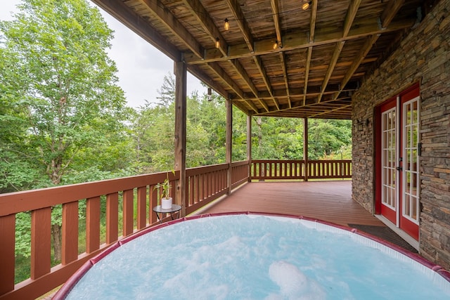 wooden deck with french doors