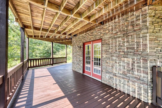 wooden terrace with french doors