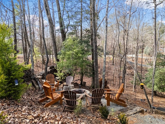 view of yard featuring a fire pit