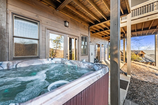 view of patio featuring a hot tub