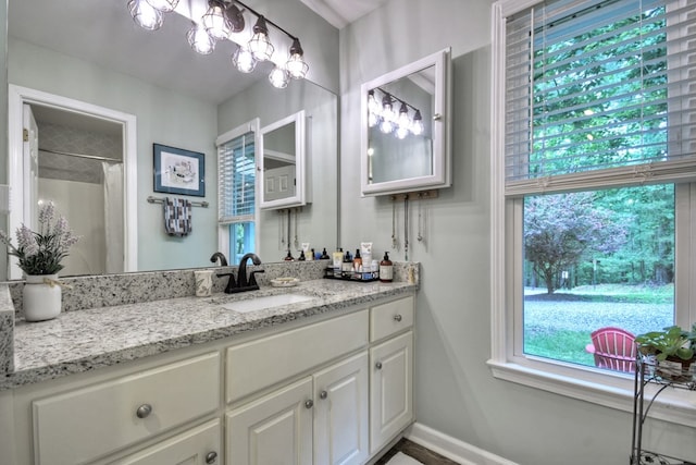 27 Ivy St, Ellijay, GA 30540 - bathroom featuring vanity, healthy amount of natural light, a shower with shower curtain, and baseboards