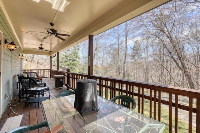 526 Garland Ridge Dr, Hayesville, NC 28904 - wooden deck featuring outdoor dining space and a ceiling fan