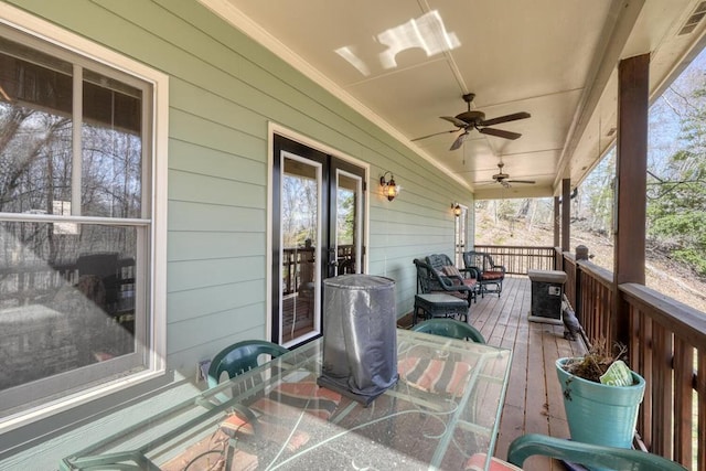526 Garland Ridge Dr, Hayesville, NC 28904 - wooden terrace featuring ceiling fan