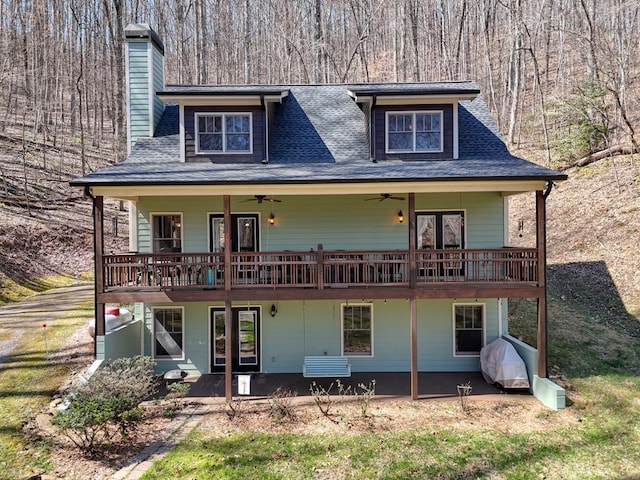 526 Garland Ridge Dr, Hayesville, NC 28904 - view of front of property featuring a deck, ceiling fan, and roof with shingles