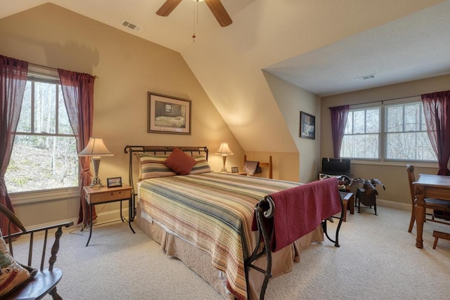 526 Garland Ridge Dr, Hayesville, NC 28904 - carpeted bedroom with visible vents, vaulted ceiling, and multiple windows