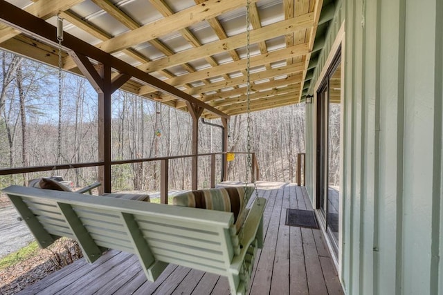 526 Garland Ridge Dr, Hayesville, NC 28904 - wooden terrace featuring a wooded view