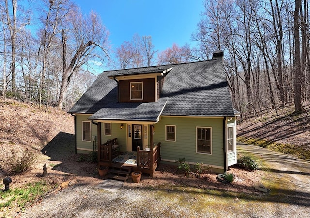 526 Garland Ridge Dr, Hayesville, NC 28904 - view of front of property featuring covered porch, a chimney, and roof with shingles