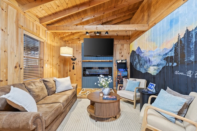 222 Icy Ln, Blue Ridge, GA 30513 - living room with wood walls and wooden ceiling
