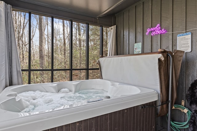 222 Icy Ln, Blue Ridge, GA 30513 - sunroom featuring a hot tub and plenty of natural light