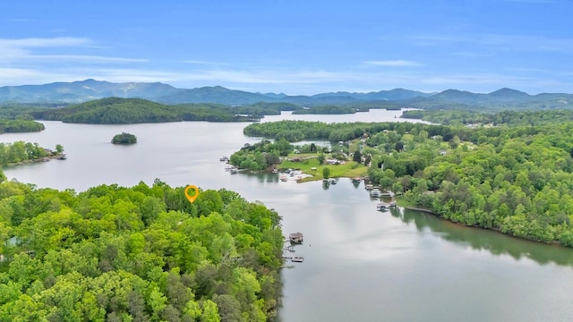 drone / aerial view of a water and mountain view
