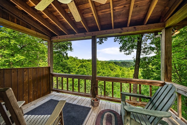 35 The Blf, Morganton, GA 30560 - wooden terrace featuring a ceiling fan and a wooded view
