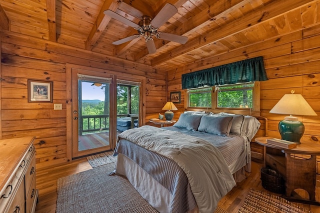 35 The Blf, Morganton, GA 30560 - bedroom with wood ceiling, multiple windows, hardwood / wood-style floors, beam ceiling, and access to exterior