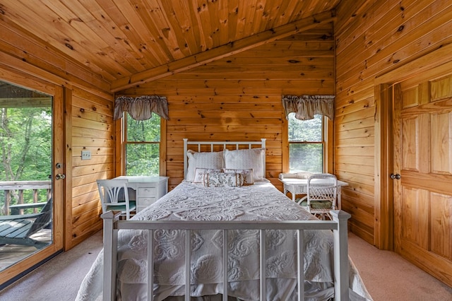 35 The Blf, Morganton, GA 30560 - carpeted bedroom featuring vaulted ceiling, access to outside, wooden walls, and wood ceiling