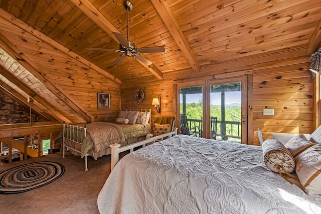 35 The Blf, Morganton, GA 30560 - carpeted bedroom with access to exterior, wooden walls, and wooden ceiling
