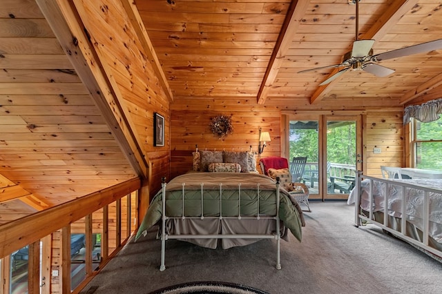 35 The Blf, Morganton, GA 30560 - bedroom with access to exterior, carpet floors, wood walls, and wooden ceiling