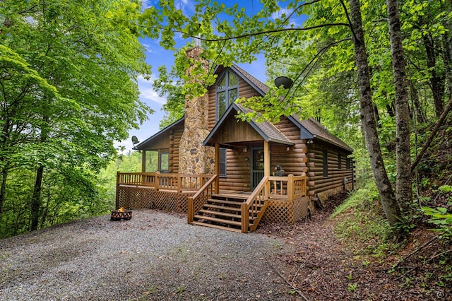 35 The Blf, Morganton, GA 30560 - rear view of house with a chimney, log siding, and a deck