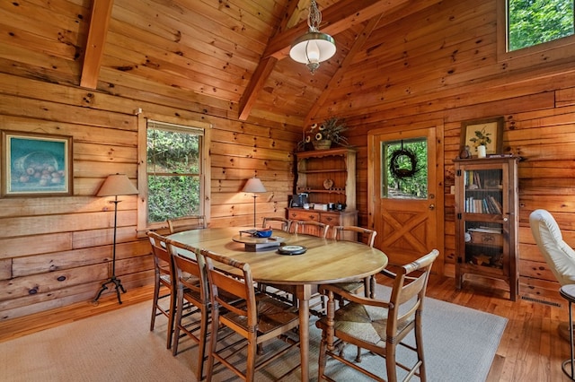 35 The Blf, Morganton, GA 30560 - dining area featuring plenty of natural light, wooden walls, beam ceiling, light wood-style floors, and wood ceiling