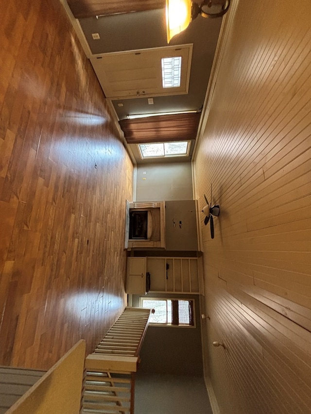 corridor with wooden walls