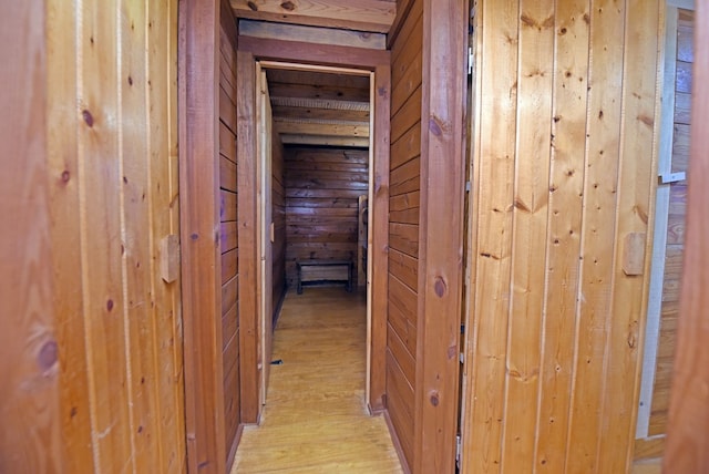 corridor with wooden walls