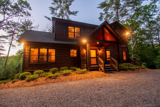 340 Hooch Holler Ln, Morganton, GA 30560 - rustic home with a porch and board and batten siding