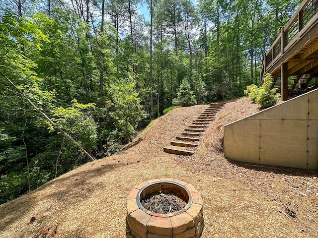 340 Hooch Holler Ln, Morganton, GA 30560 - view of yard featuring stairway and an outdoor fire pit
