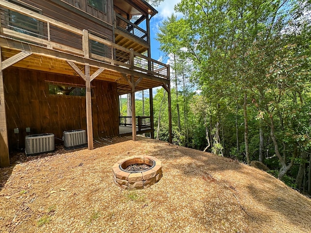 340 Hooch Holler Ln, Morganton, GA 30560 - view of patio featuring cooling unit, an outdoor fire pit, and a wooden deck