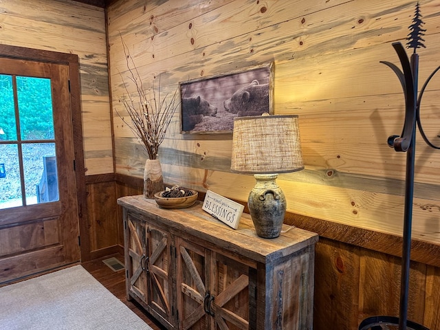 340 Hooch Holler Ln, Morganton, GA 30560 - entrance foyer with wood walls and dark wood-style floors