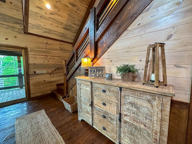 340 Hooch Holler Ln, Morganton, GA 30560 - bar with wood walls, wood ceiling, and dark wood-style floors