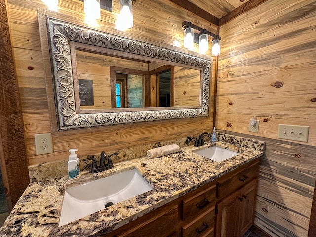 340 Hooch Holler Ln, Morganton, GA 30560 - bathroom with wooden walls and double vanity