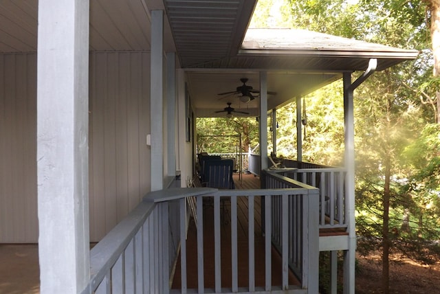 wooden terrace with ceiling fan