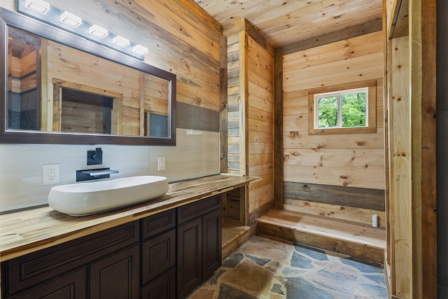 43 Old Federal Rd, Talking Rock, GA 30175 - bathroom featuring wooden ceiling, wood walls, vanity, and a sauna