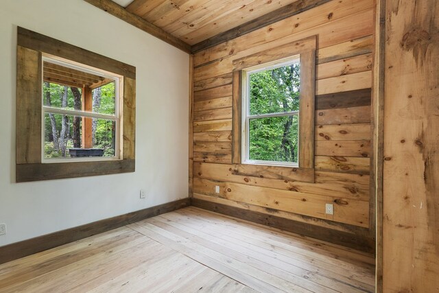 43 Old Federal Rd, Talking Rock, GA 30175 - empty room with wooden ceiling, light wood-style floors, baseboards, and wooden walls