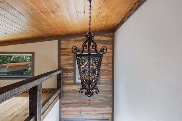 43 Old Federal Rd, Talking Rock, GA 30175 - detailed view of wood ceiling, wood walls, and a chandelier