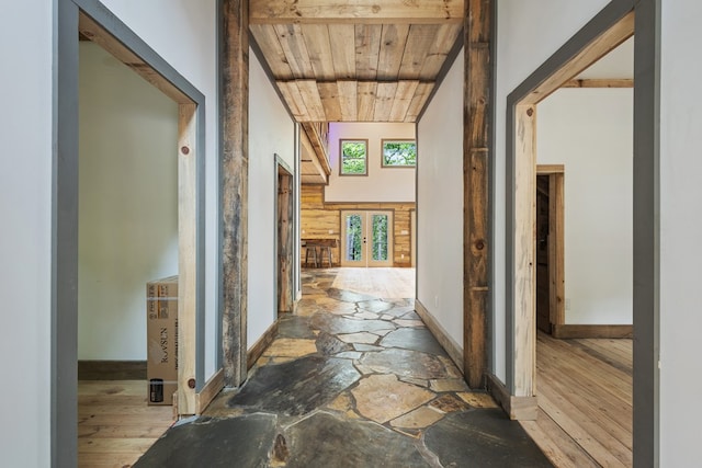 43 Old Federal Rd, Talking Rock, GA 30175 - corridor with wood ceiling, baseboards, and a high ceiling