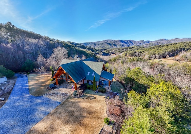 birds eye view of property featuring a mountain view