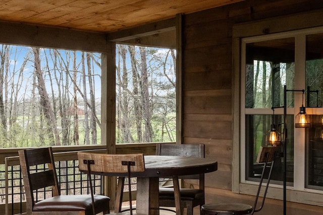 sunroom / solarium with wooden ceiling