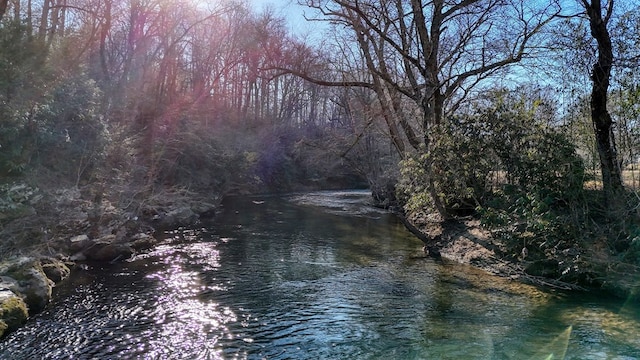 view of water feature with a wooded view