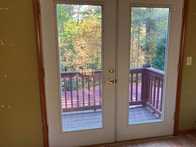 doorway featuring light hardwood / wood-style floors and french doors