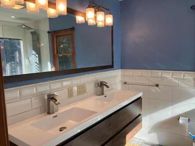 bathroom with vanity and backsplash