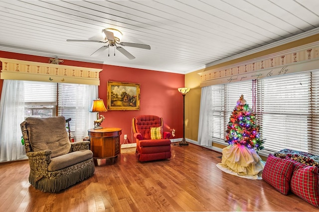 101 Harper Vly, Ellijay, GA 30540 - sitting room with plenty of natural light, crown molding, ceiling fan, wood-type flooring, and baseboards