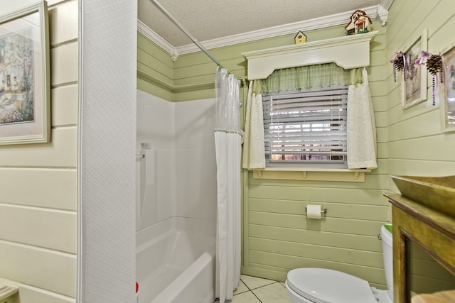 101 Harper Vly, Ellijay, GA 30540 - full bathroom featuring crown molding, toilet, tile patterned floors, shower / tub combo, and a textured ceiling