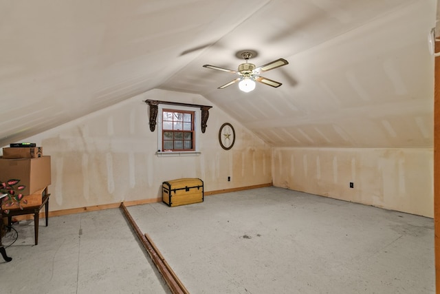 bonus room featuring ceiling fan and lofted ceiling