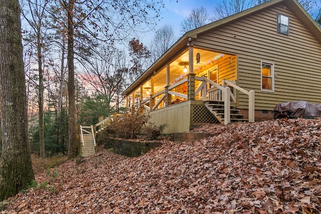 101 Harper Vly, Ellijay, GA 30540 - view of side of home featuring stairway and crawl space